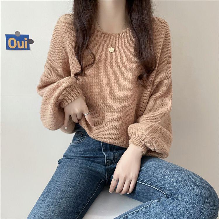 

Ленивый стиль Вязаное пальто с длинным рукавом Женский весенне-осенний тонкий свитер Свободная верхняя одежда Короткий топ L