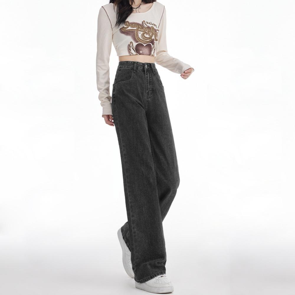 Simple Personality Wide-leg Jeans Women's 2025 New High-waisted and Thin Straight Mopping Jeans