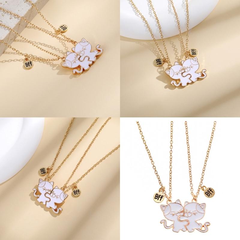 2Pieces Elegant Cats Necklaces Couples Necklace Adjustable Chain Necklace Cats Pendant Necklaces Suitable for Friendship