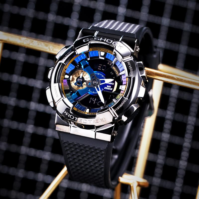 Casio G-Shock Series Gift Box Cool Mini Cannon Colorful IP Coated Dial Waterproof Shockproof Quartz Movement Resin Strap Women Watches GM-110B-1APR