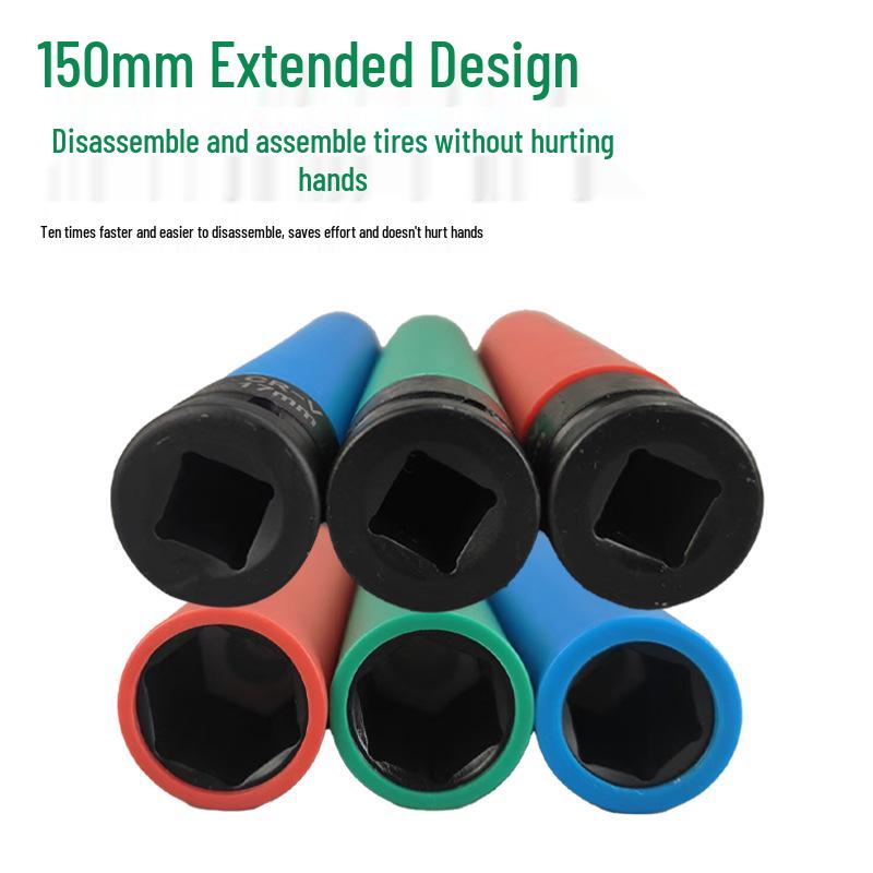 1/2 Air Impact Wrench Set with Colored Sleeves for Tire Screws - Extended Pneumatic Electric Socket
