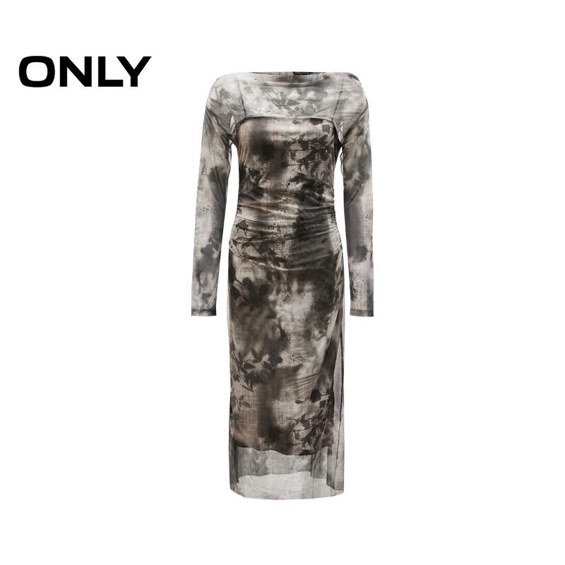 ONLY Women's Elegant Smudged Print Mid-Length Long-Sleeve Dress