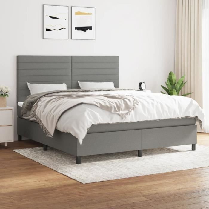 3141866 vidaXL Lit à sommier tapissier avec matelas Gris foncé 160x200cm Tissu