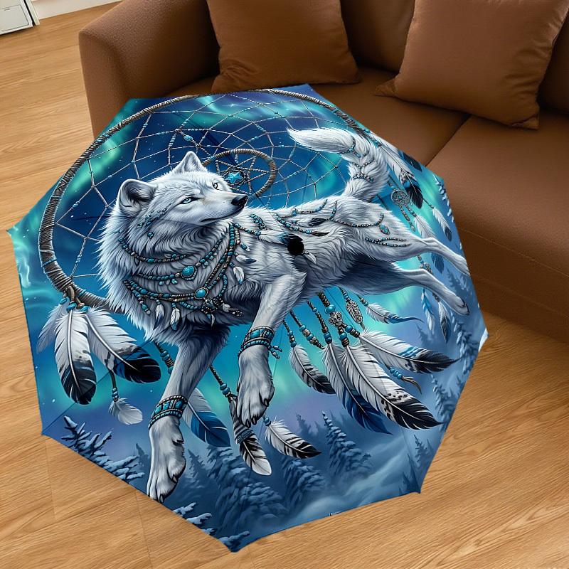 1PC Wolf Dreamcatcher Umbrella-8-Rib Reinforced, Automatic Open, Lightweight & Durable, Fashion Accessory for Outdoor, J0396