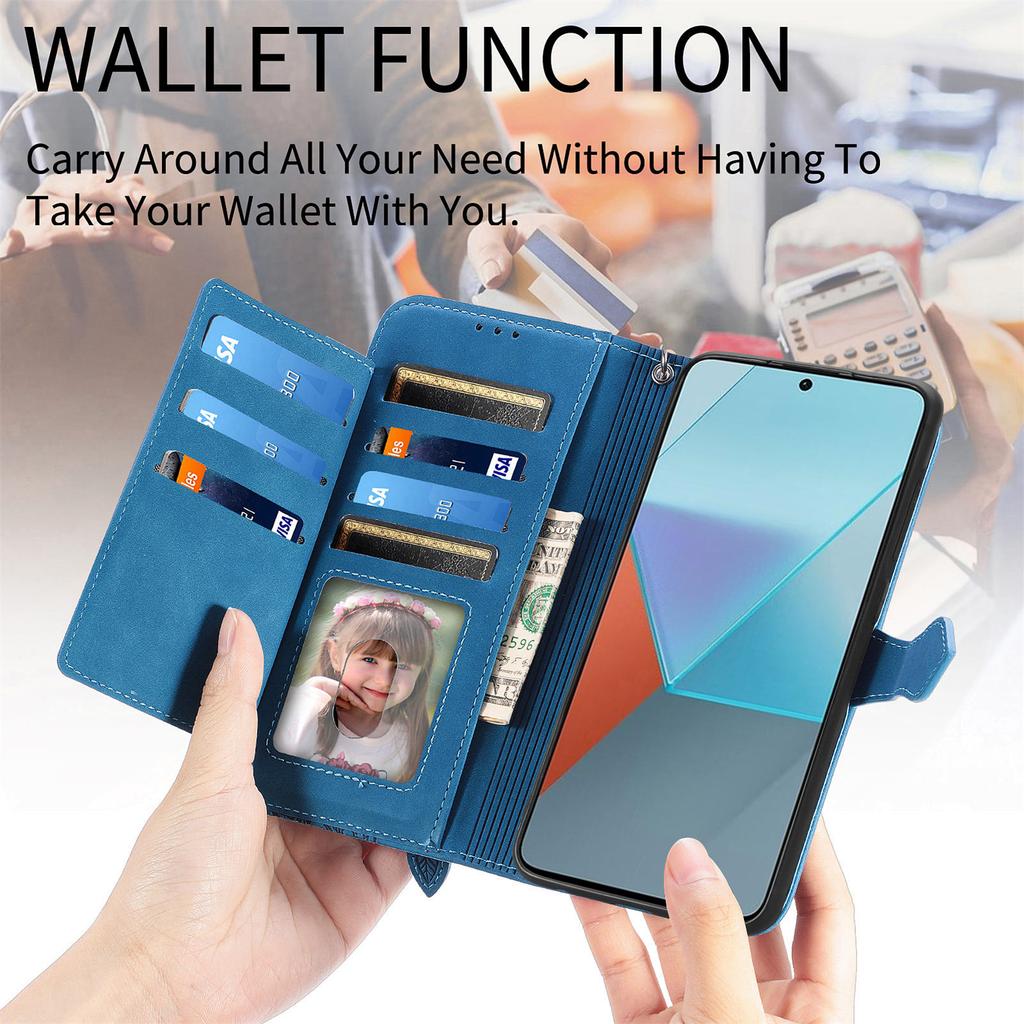 For Xiaomi Redmi Note 13 Pro 5G/Poco X6 5G Zipper Wallet Case with Strap Flower Imprint PU Leather Phone Cover