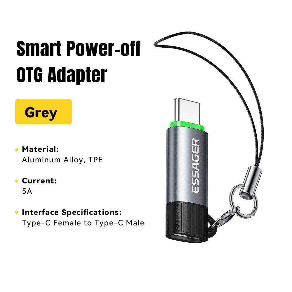 Essager 100W 5A Smart Power-off OTG Adapter Type C OTG Connector With Lanyard For iPhone 17 16 15 Android Phones Tablet Laptop