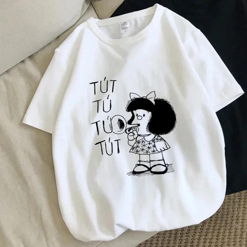 Harajuku Fun Cartoon Mafalda Kawaii Pattern Printed T-shirt Summer Cotton T-shirt Fashion Trend Top Harajuku Cotton Street Wear