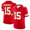 Men 15 Mahomes Red Home Football Jersey  Red Gold Striped Cuff V Neck Short Sleeve Breathable Fan Sports Uniform Family Matching
