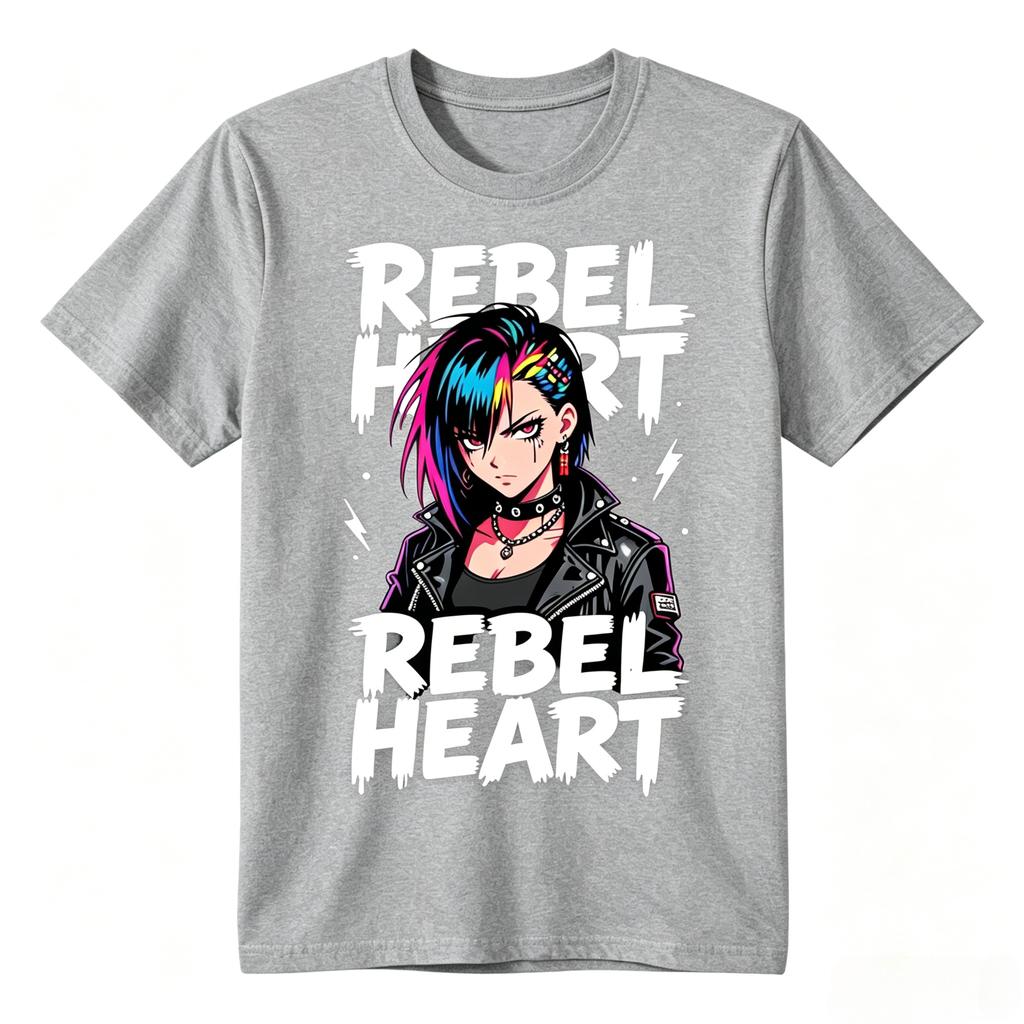Rebel Heart Punk Anime Girl Print TShirt Unisex Unisex Casual Cotton Tee Summer Short Sleeve Gothic Unisexga Graphic Streetwear Tops