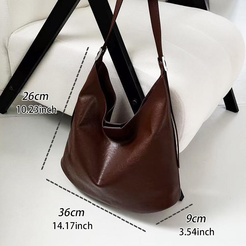 Crossbody Bag, Single-shoulder Bag, Genuine Leather Women's Retro and Simple Commuter Textured Tote Bag