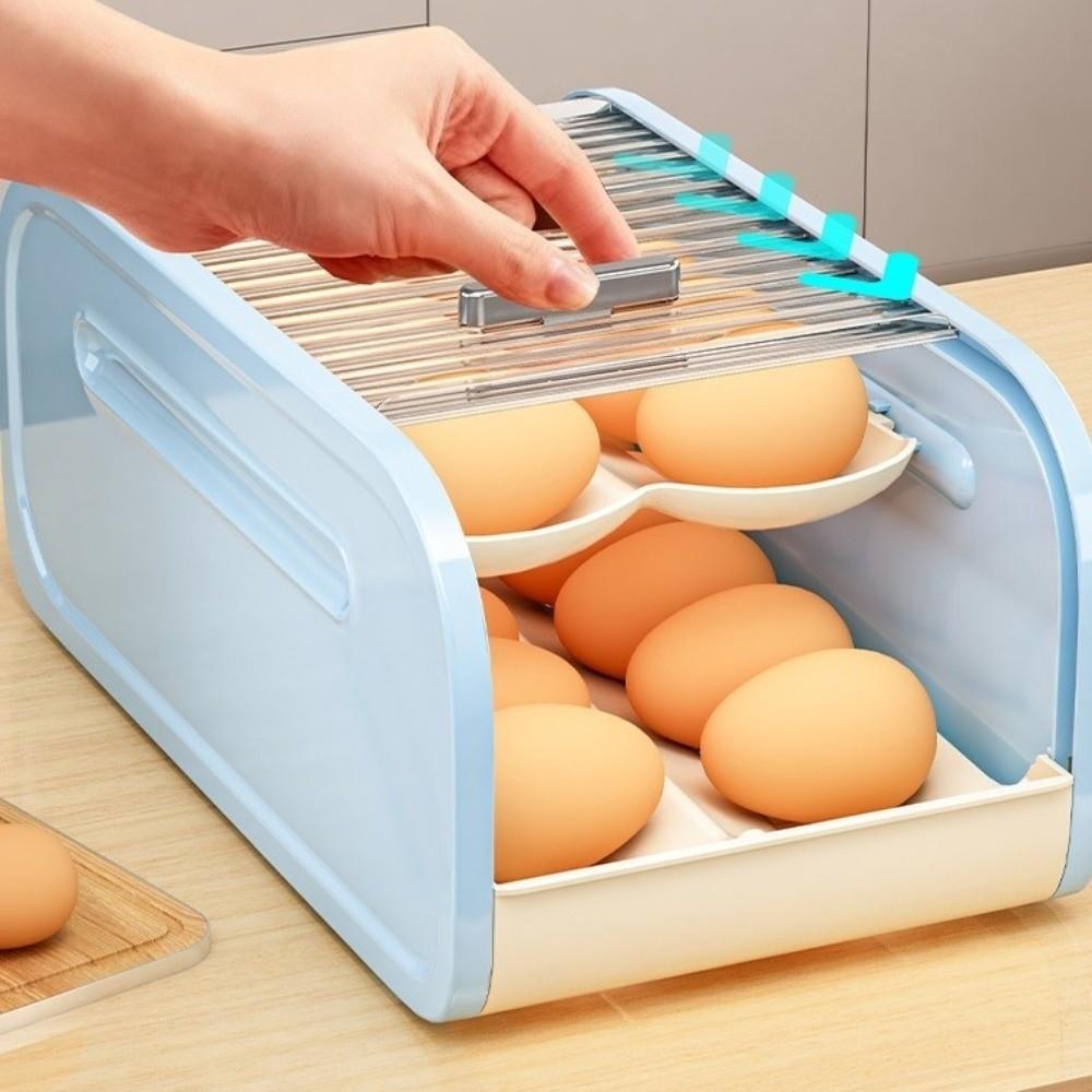 Double-layer Automatic Rolling Egg Holder Clear Egg Storage Racks Eggs Container  Refrigerator
