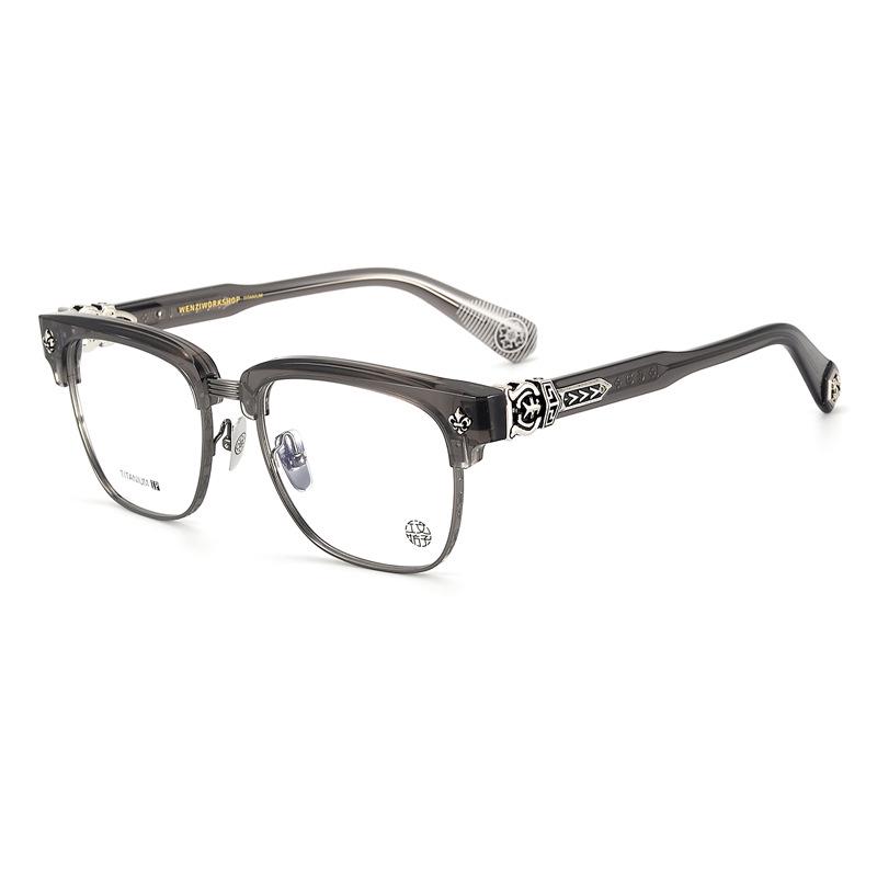 Unisex Large Pure Titanium Retro Eyeglass Frame for Big Faces with Myopia - Brow Bar, Half-Frame Design.