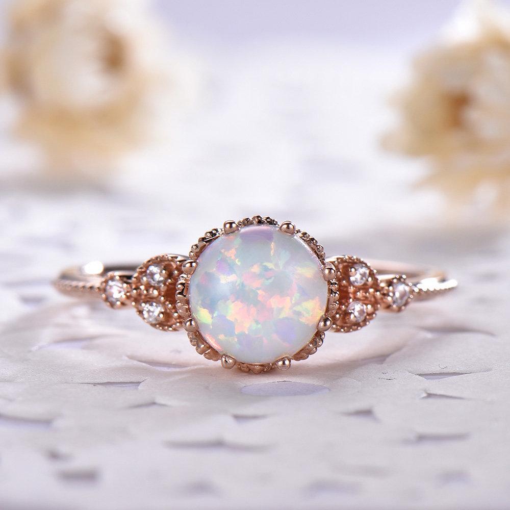 Dame Zirkon S925 kobberring Månestein Opalring Belagt med 18k Rosegull Hvit Opal Forlovelsesring