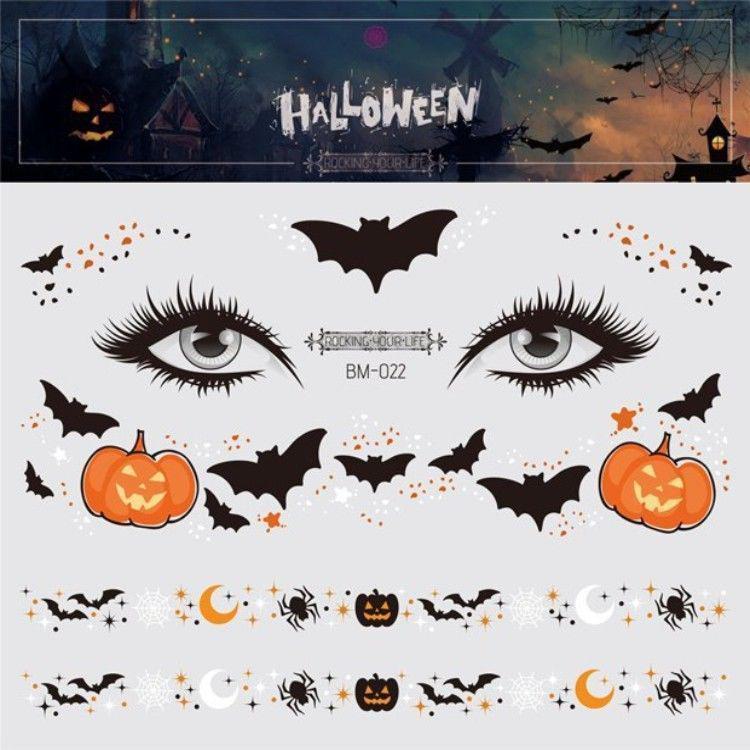Halloween Kids' Waterproof Cartoon Tattoo Stickers - Cute Pumpkin, Ghost, and Skull Designs for Face Makeup