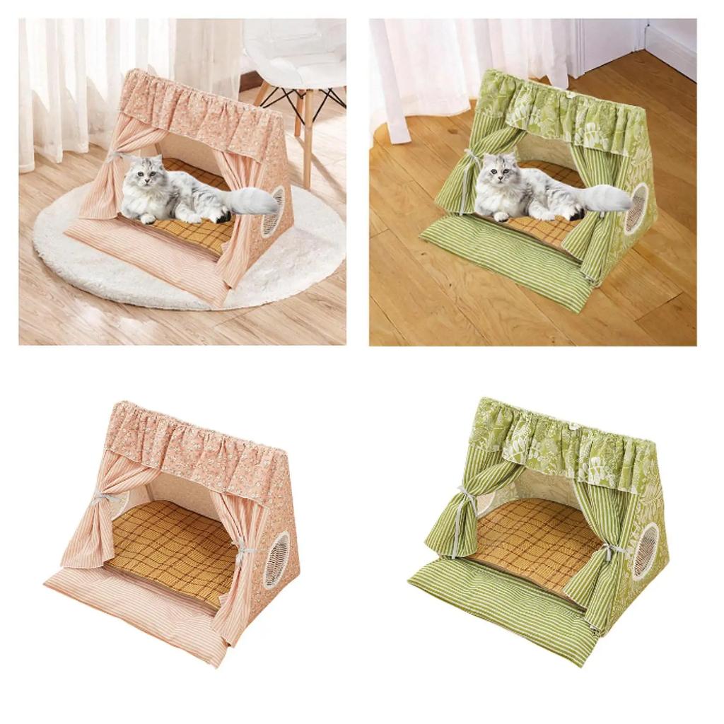 Cute Cat Tent House Removable Clean Dog Tent Bed Breathable Cool Cats Summer Cave Large Space Puppy Kitten House Pet Accessories