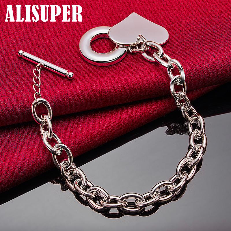 925 Sterling Silver Love Heart Pendant Bracelet Jewelry