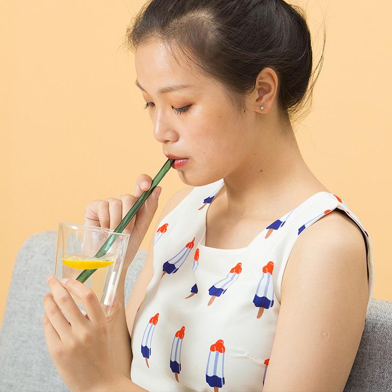 Gjenbrukbare glassstrå Høyborosilikatglassstrå for smoothie milkshakes te juice cocktail Fargerike glassstrå Bartilbehør