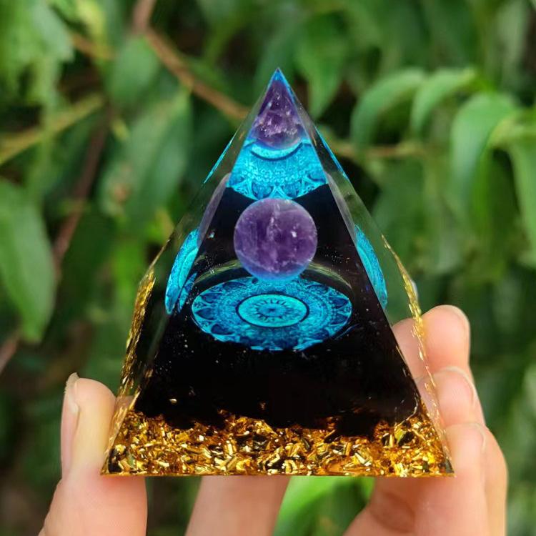 Energy Pyramid Reiki Natural Amethyst Ball Healing Crystals Chakra Tool Ornaments Resin Stones Craft Kids Gift Pyramid