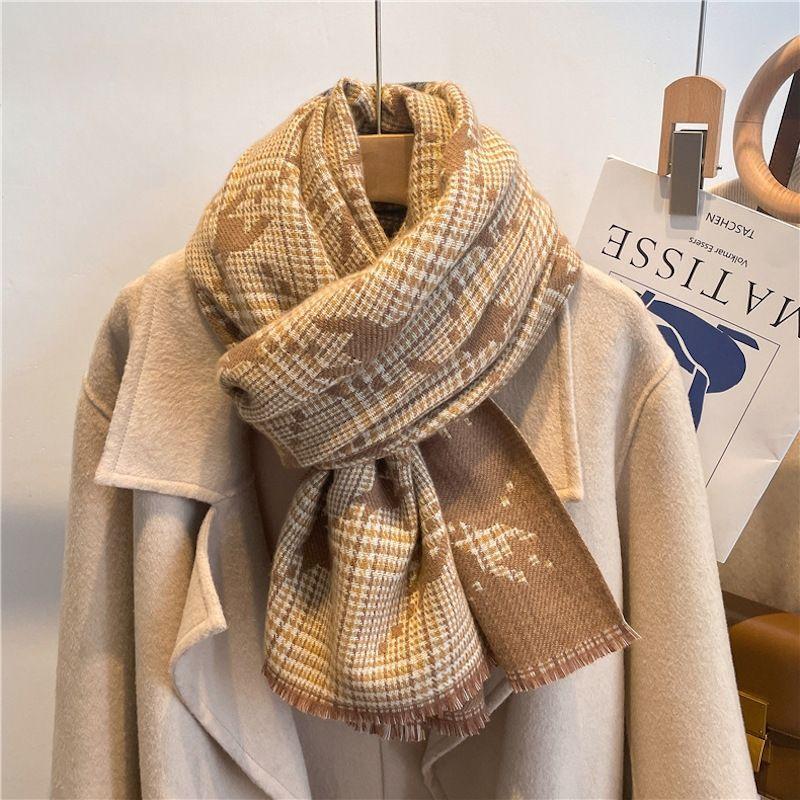 Scarf Women's Winter Korean Style New Imitation Cashmere Classic Houndstooth Plaid Long Warm Scarf Versatile High End Trendy