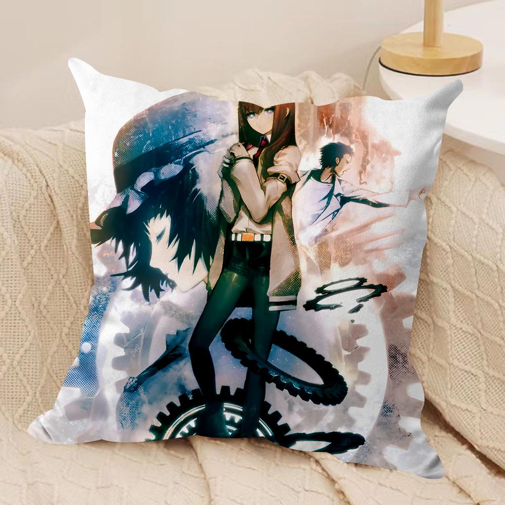 Ssteins Gate Anime Cushion Cover Silky Short Plush Invisible Zipper Dustproof Sofa Pillow Case For Home Decor
