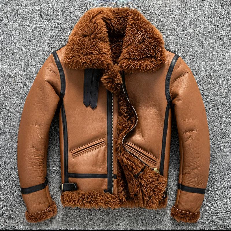 

Утепленная зимняя одежда Теплый лацкан Натуральная кожа и мех Интегрированная овчина Мужская куртка из натуральной кожи 3XL коричневый