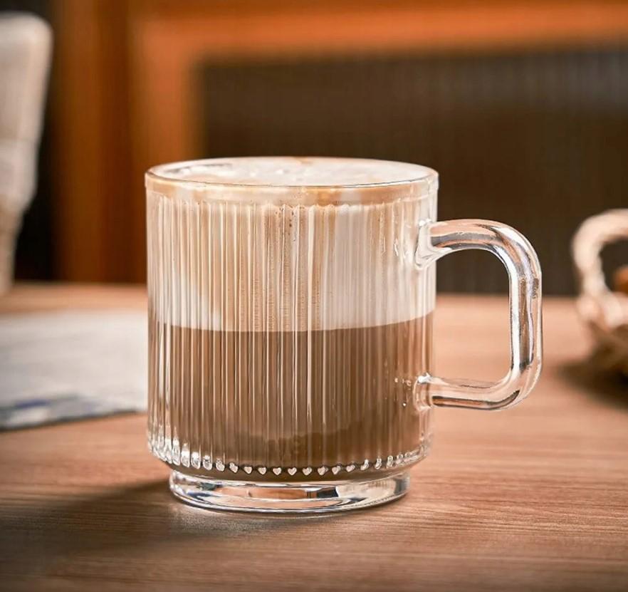 Glasses, mugs with handles for coffee and tea LUXITO STRIPS 360ml, set of 6