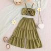 Girls' Casual Set, Summer Children's Vacation Set, Bow Strappy Vest, Wide-leg Flared Pants Set