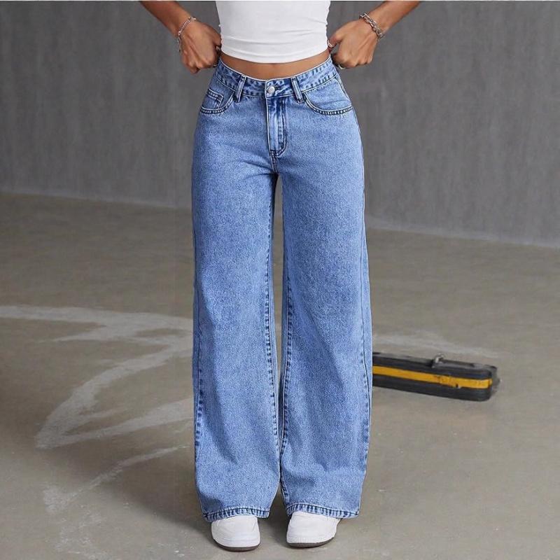 Pantaloni Casual da Donna 2026 a Vita Alta Gamba Dritta Monocolore Jeans Versatili