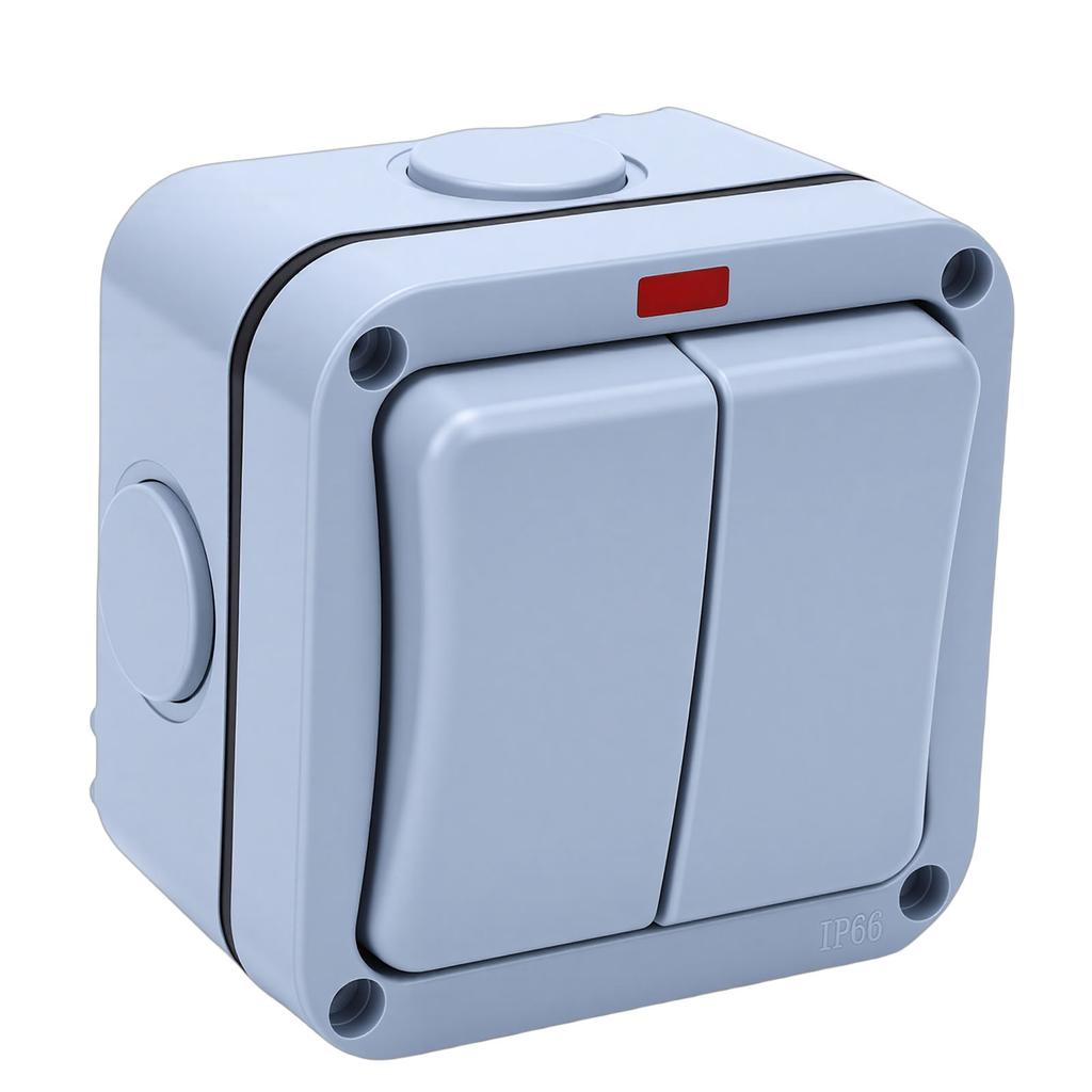 2 Gang   with Indicator Light 2 Gang Electrical   with Light 2 Gang Power   IP66 Waterproof 20A   Mounted