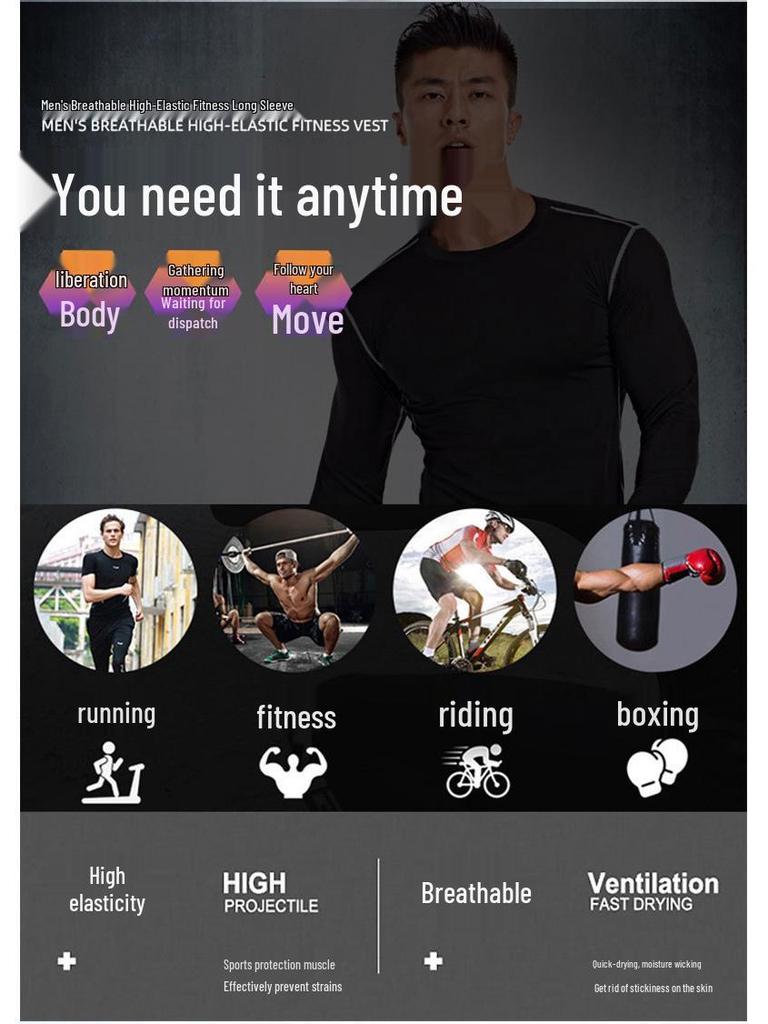 Men's Quick-Dry Autumn Training Tights with Sweat-Wicking Long Sleeves for Running, Basketball, and Fitness