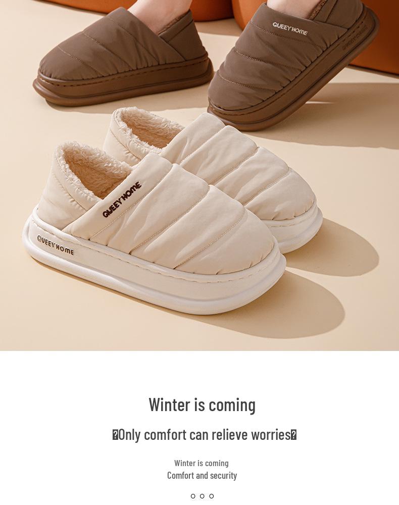 Waterproof Cotton Slippers: Men's & Women's Plush, Non-Slip, Warm Indoor Winter Footwear