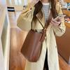 Women's New Tote Bucket Bag Wide Shoulder Strap Fashion Versatile Single Shoulder Handbag Crossbody Solid Color Casual Bag