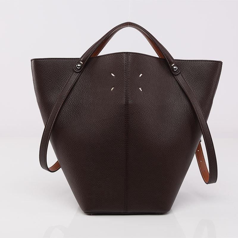2025 New Fashion Margiela Portable Bucket Bag High-end Lychee Pattern Large Capacity Women's Basket Bag Autumn Winter Trendy PU Leather Big Tote Bag