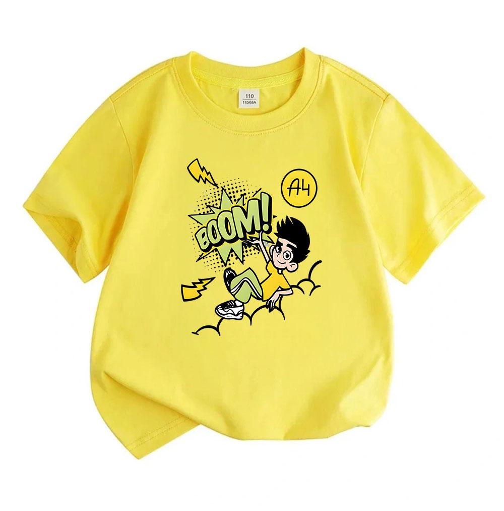 Kids Boys Girls 100% Cotton Crew Neck Short Sleeve T-Shirt, Cartoon Boom Comic Lightning Print Casual Soft Breathable Tee for Daily Outdoor Playwear S