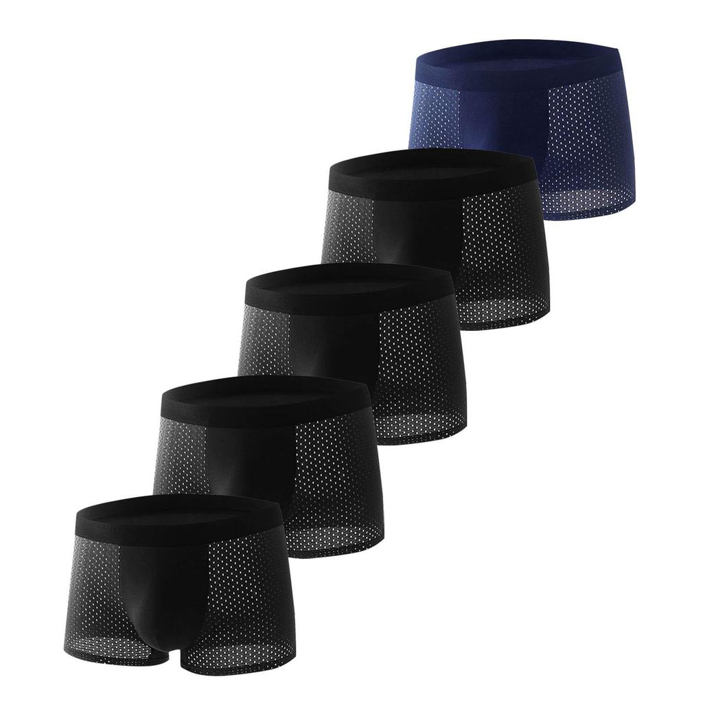 New Men's Ice Silk Seamless Mesh Boxer Briefs - Ultra-Thin, Comfortable, and Breathable.