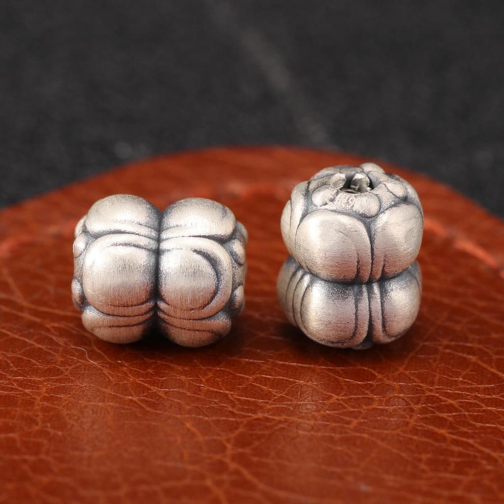 Sterling Silver S999 Double Lotus Flower Beads for DIY Red String Bracelet, 3D Pure Silver Jewelry Accessories.