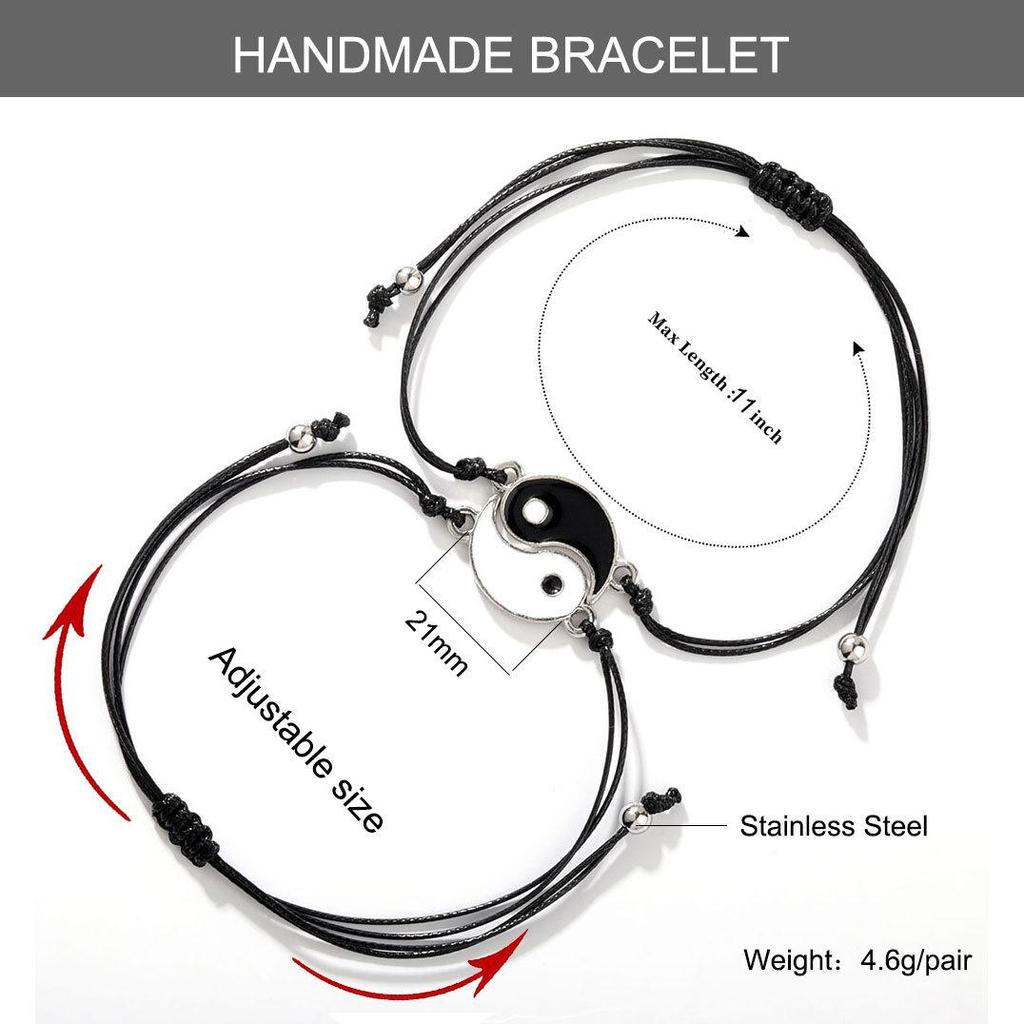 Retro Alloy Chinese Style Tai Chi Couple Bracelets - Hand-Woven Fashion Accessory