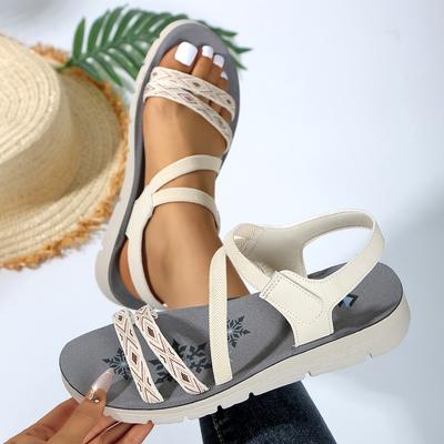 Mode Damen Römersandalen 2025 Sommer Neu Runde Zehen Offene Zehen Schuhe Damen Ein Riemen Rutschfest Niedriger Absatz Flats Sandalen Sandalias De Mujer