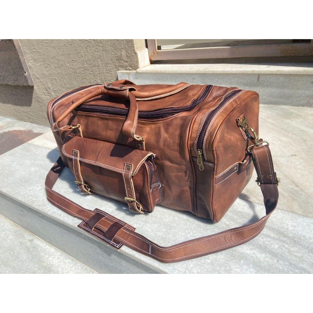 Leather Bag Travel Goat Gym Duffle Luggage Genuine Brown Vintage New Men's Men