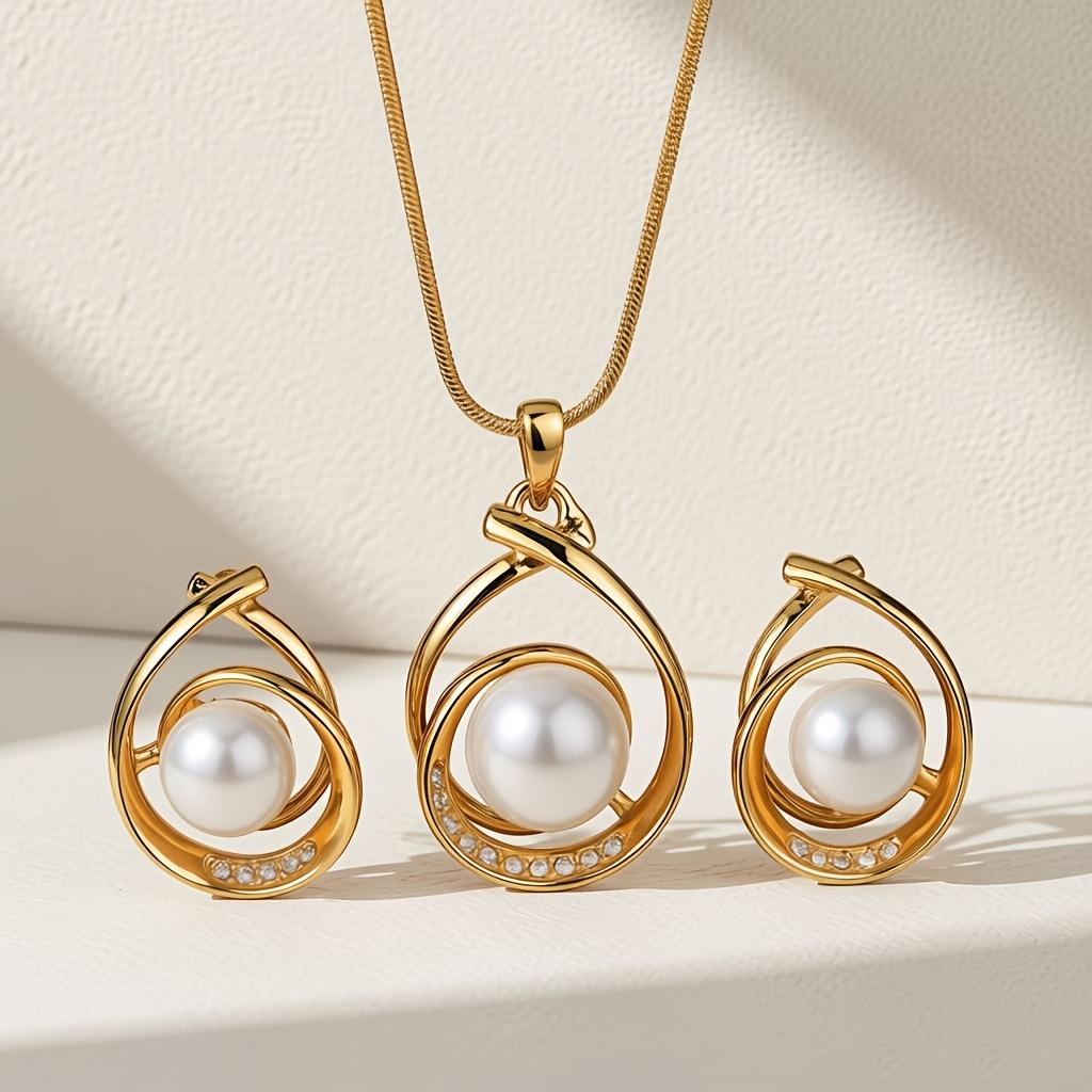 Water Drop-shaped Faux Pearl Necklace and Earring Jewelry Set, Unisex Accessories Suitable for Men and Women, Gift Accessory
