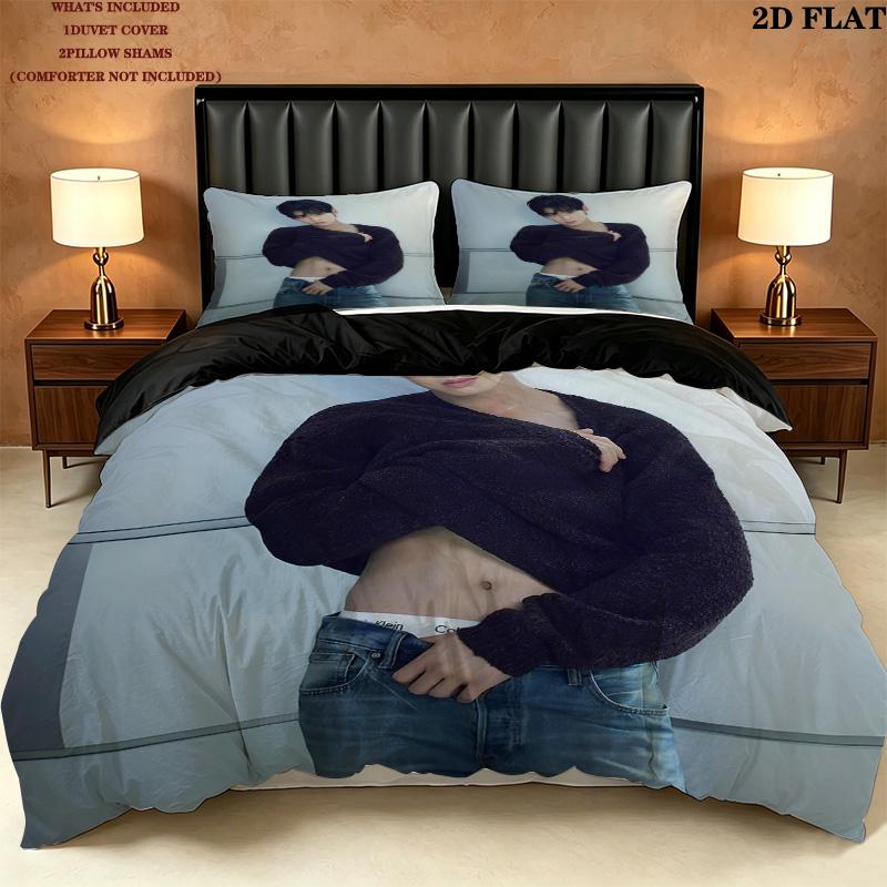 Cha Eunwoo Muster Bettwäsche Bettdecke Set Bettbezug Kissenbezug Zuhause Geburtstagsgeschenk(1 Bettbezug + 2 Kissenbezüge, ohne Füllung)