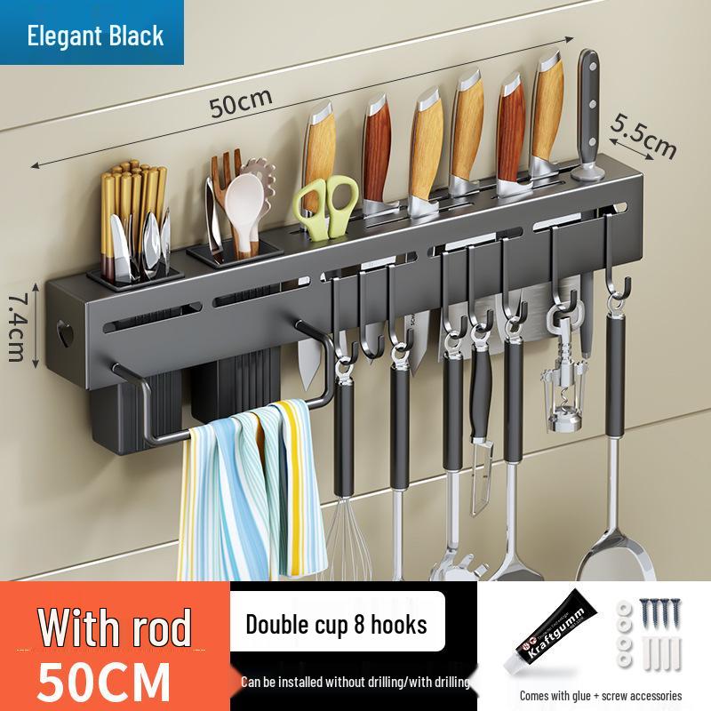 Wall-Mounted Multifunctional Kitchen Storage: Knife & Chopstick Holder, Punch-Free Hanging Rack.