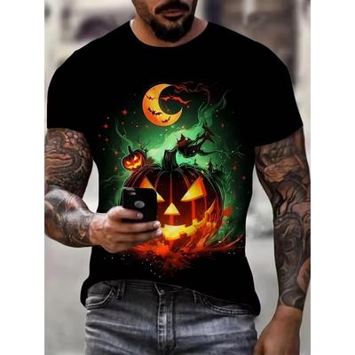 Ανδρικό Μόδα Halloween T-Shirt 3d Ψηφιακής Εκτύπωσης Μοτίβο Τρόμου Κόλοκύθας και Κρανίου Φωτεινό Πορτοκαλί Καθημερινό Μπλουζάκι Κοντομάνικο