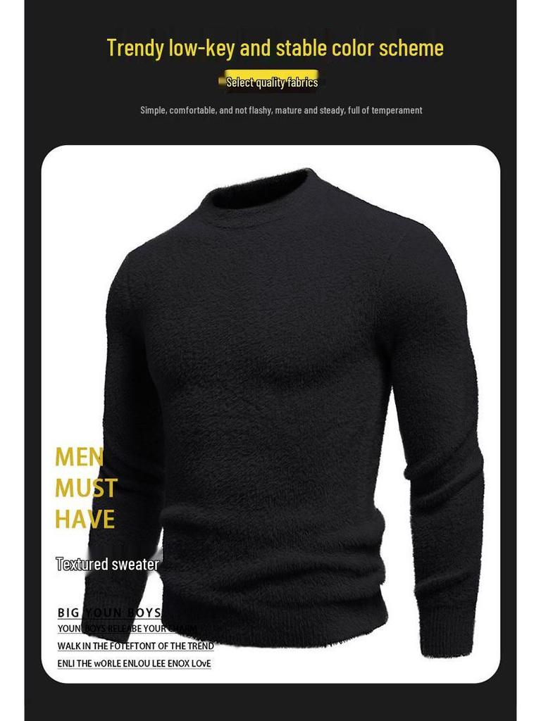 2025 Winter Men's Faux Mink Fur Round Neck Pullover Knitwear - Youth Fashion Casual Base Layer