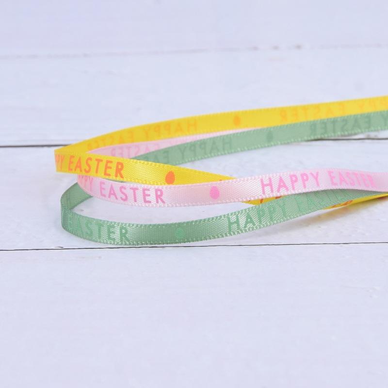 Easter Ribbon 10 Yards 5mm 3 Colors Happy Easter Printed Ribbon Yellow Pink Mint Green for Gift Wrapping DIY