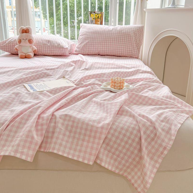 Cream Style Plaid Solid Non-slip Bed Sheet For Student Dorm Single Double Household Bed