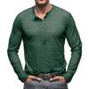 Men's Deep Blue Henley Neck Long Sleeve Casual Shirt with Stretch Comfort Fit