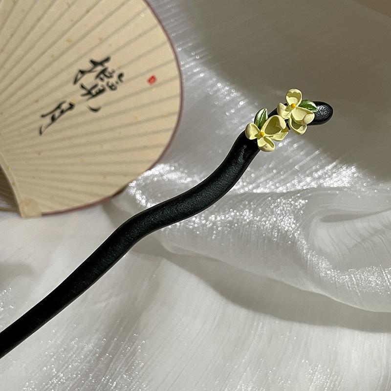High-End Chinese Wooden Hairpin with Tassels – Ancient Style Ebony Faux for Women