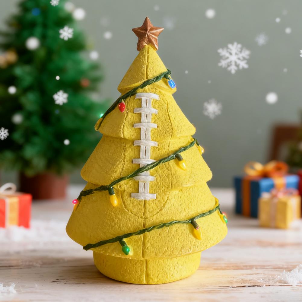 Long-lasting Christmas Tree Handcrafted Sports Ball Inspired Christmas Tree Figurine with Faux Leather Base Golden Star Topper
