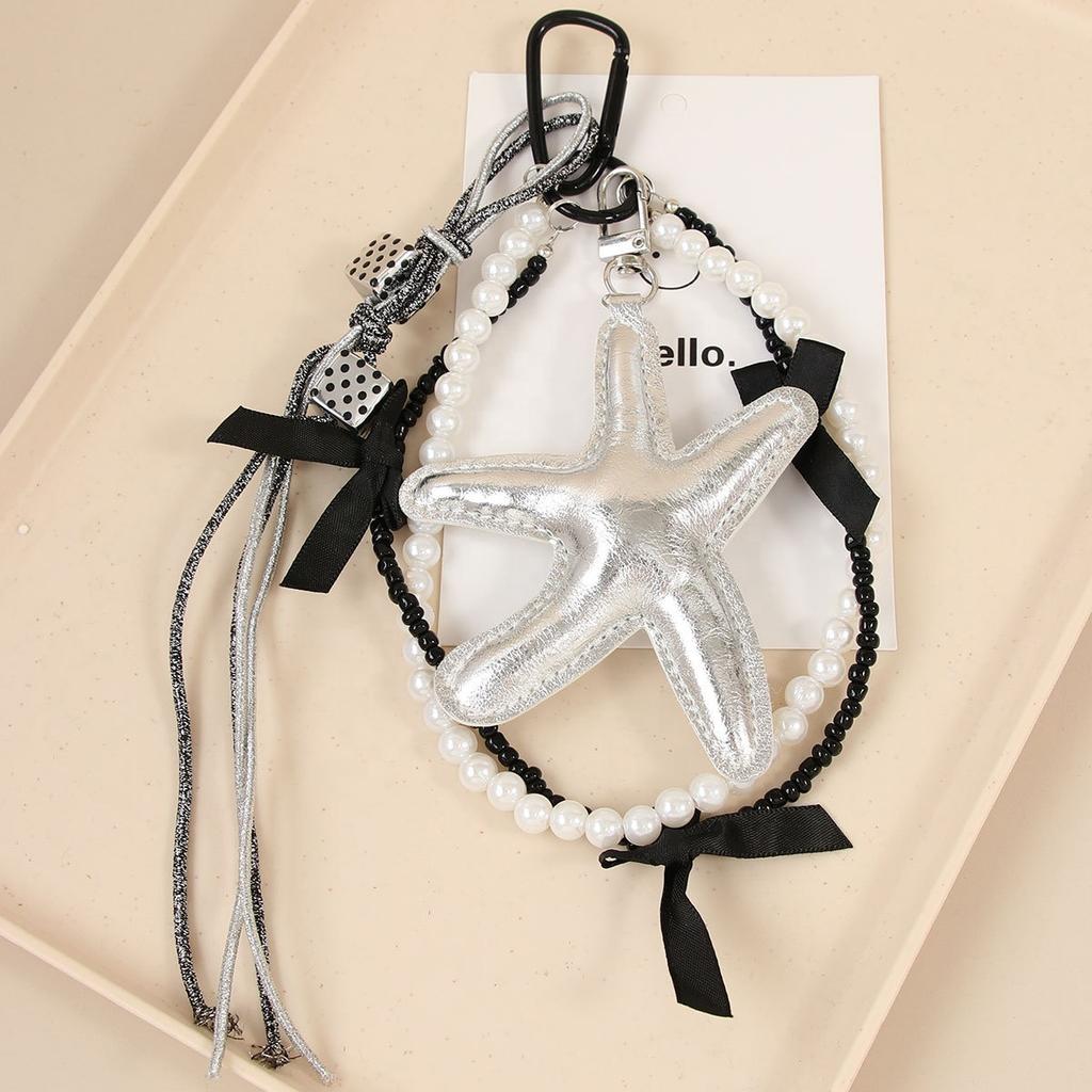 Pearl Strap Star Shape Leather Charms Woven Rope Tassel Bag Pendant Keychain Car Hanging Accessories Bag Decoration Phone Charm